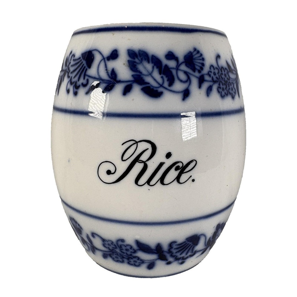 German Rice Canister Porcelain Ceramic Flow Blue White Delft Round #139/4=W READ